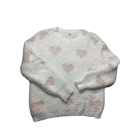 POL Sweaters - POL‎ Sweater White With Pink Hearts Sweatshirt Size Medium Soft!